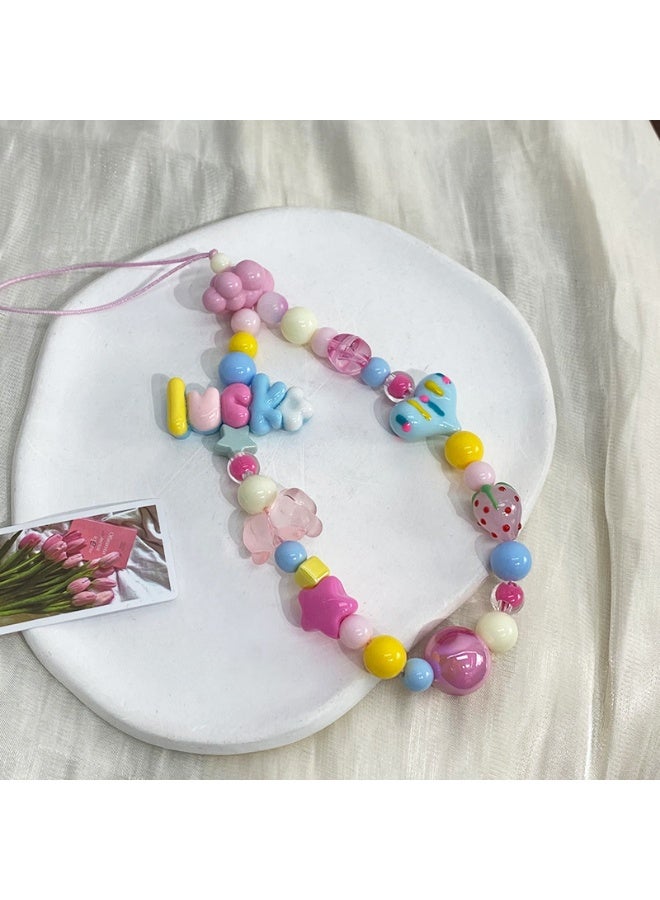 NIBEMINENT Beaded Phone Lanyard, Anti Lost Removable Wrist Strap, Cute Cartoon Character Bracelet Pendant, Phone Keychain Lanyard - Image 1