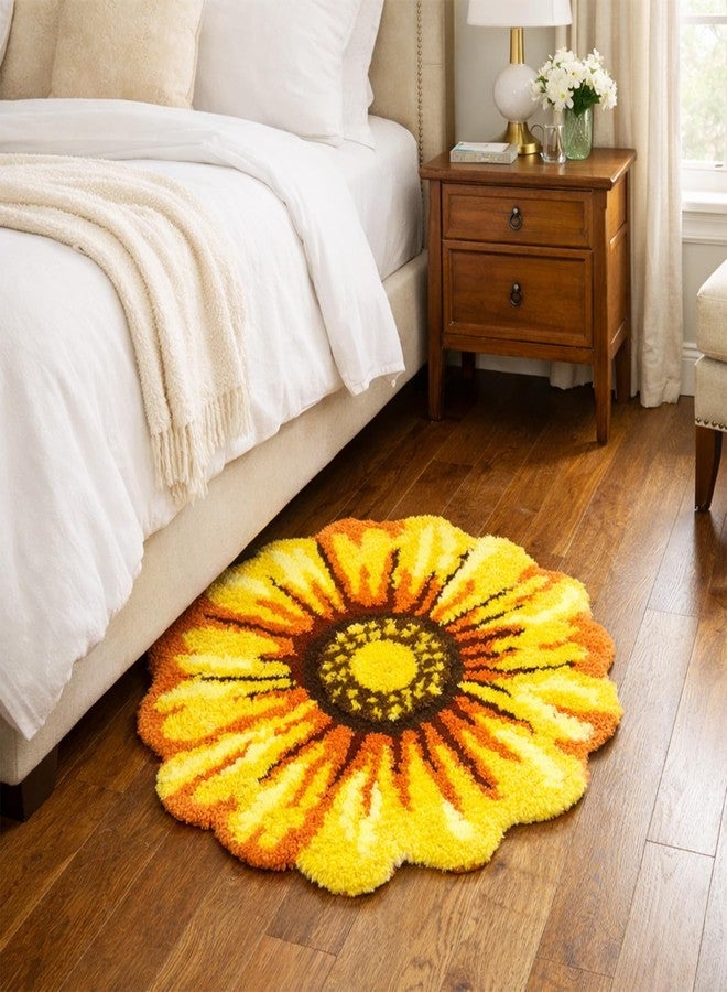 Feblilac Yellow Flowers Bath Rug, Floral Mat for Bathroom, Non-Slip Floor Mats, Sunflower Washable Microfiber Flower Carpet for Living Room Home Fast Dry Area Rug - Image 4
