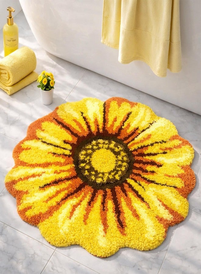 Feblilac Yellow Flowers Bath Rug, Floral Mat for Bathroom, Non-Slip Floor Mats, Sunflower Washable Microfiber Flower Carpet for Living Room Home Fast Dry Area Rug - Image 1