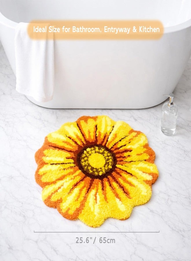 Feblilac Yellow Flowers Bath Rug, Floral Mat for Bathroom, Non-Slip Floor Mats, Sunflower Washable Microfiber Flower Carpet for Living Room Home Fast Dry Area Rug - Image 2