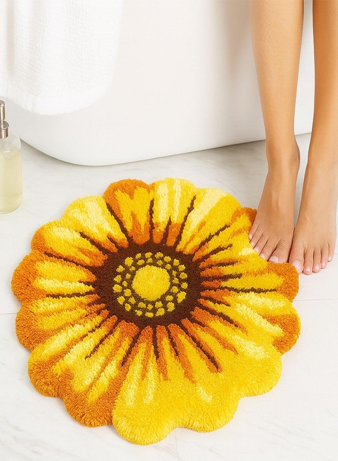 Feblilac Yellow Flowers Bath Rug, Floral Mat for Bathroom, Non-Slip Floor Mats, Sunflower Washable Microfiber Flower Carpet for Living Room Home Fast Dry Area Rug - Image 5