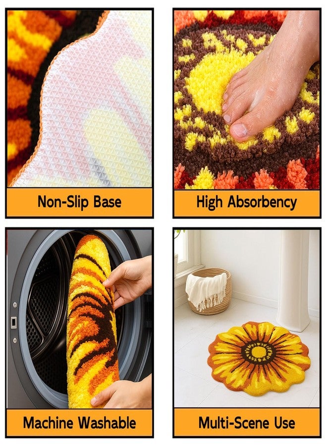 Feblilac Yellow Flowers Bath Rug, Floral Mat for Bathroom, Non-Slip Floor Mats, Sunflower Washable Microfiber Flower Carpet for Living Room Home Fast Dry Area Rug - Image 3