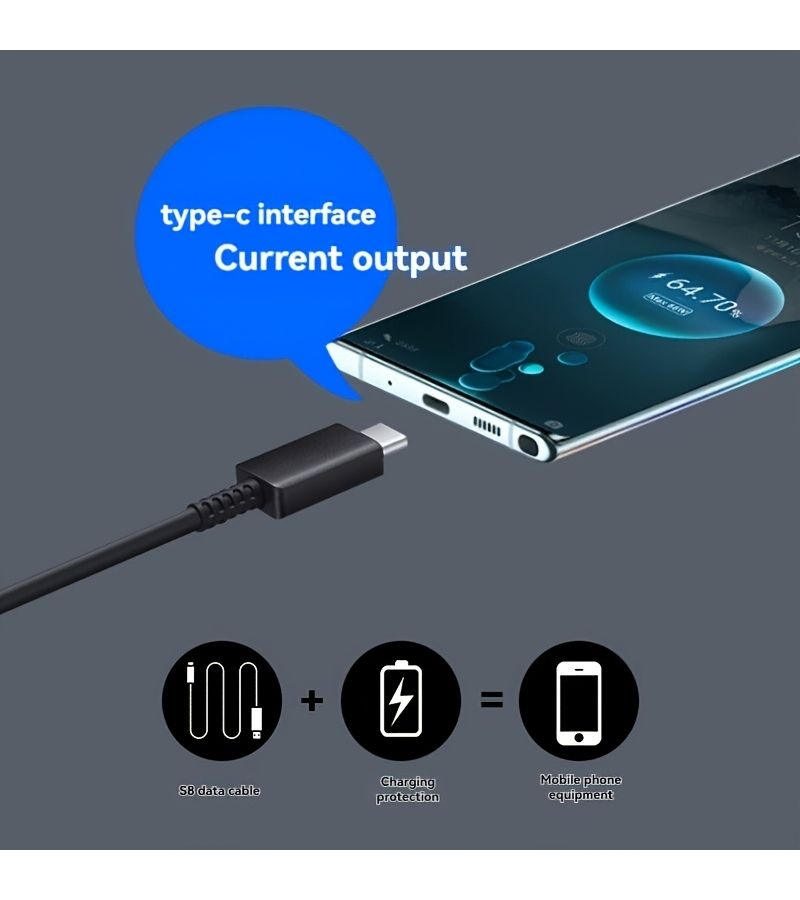 USB Type C Fast Charging Data Cable For Samsung Series Quick Charge Sync 59.06 Inches Black - Image 3