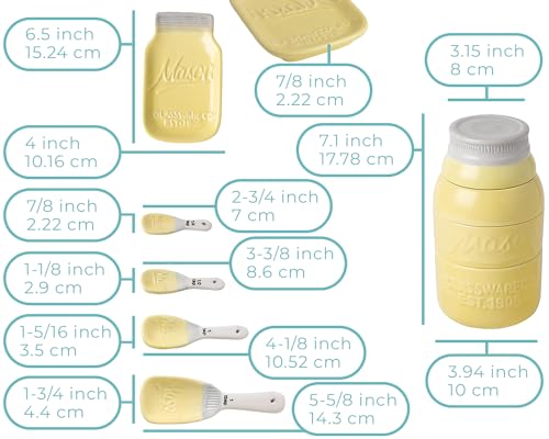 Comfify Mason Jar Kitchenware Set – Yellow Ceramic Decor with 4 Measuring Cups, 4 Measuring Spoons, Spoon Rest - Image 3
