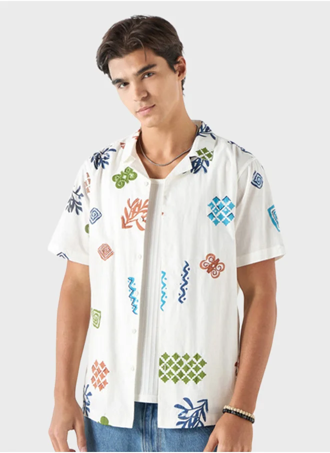 لي كوبر Relaxed Fit Printed Short Sleeves Shirt