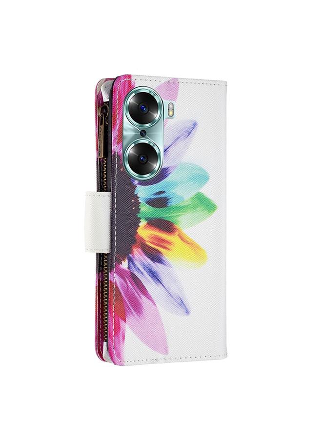 S-TOP Case For Honor 60 Colored Drawing Pattern Zipper Horizontal Flip Leather Phone Case - Image 3