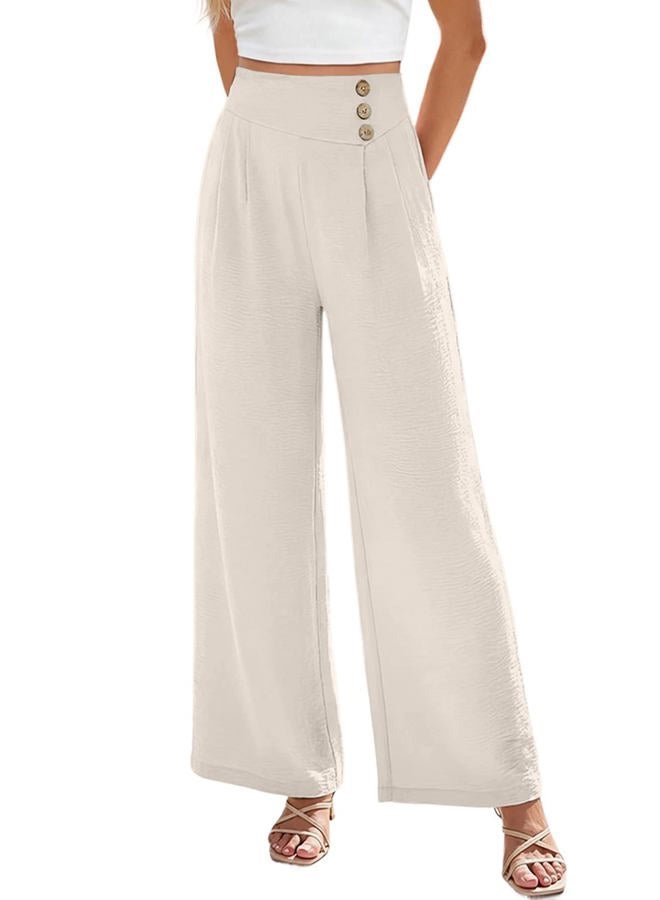 EVALESS Womens High Waisted Button Pleated Wide Leg Pants Beach Vacation Trouses, Jet Stream, L - Image 1