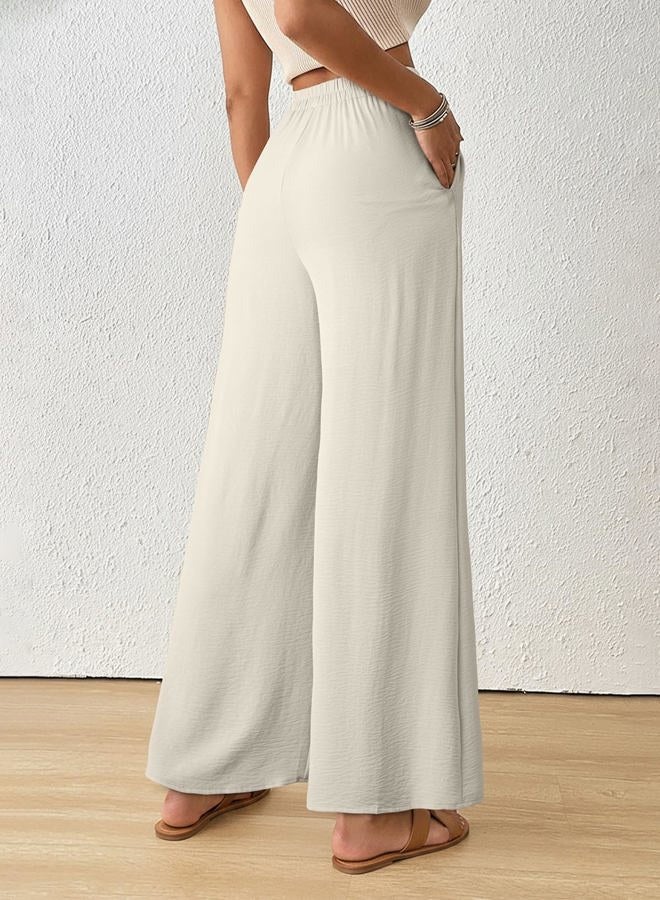 EVALESS Womens High Waisted Button Pleated Wide Leg Pants Beach Vacation Trouses, Jet Stream, L - Image 2
