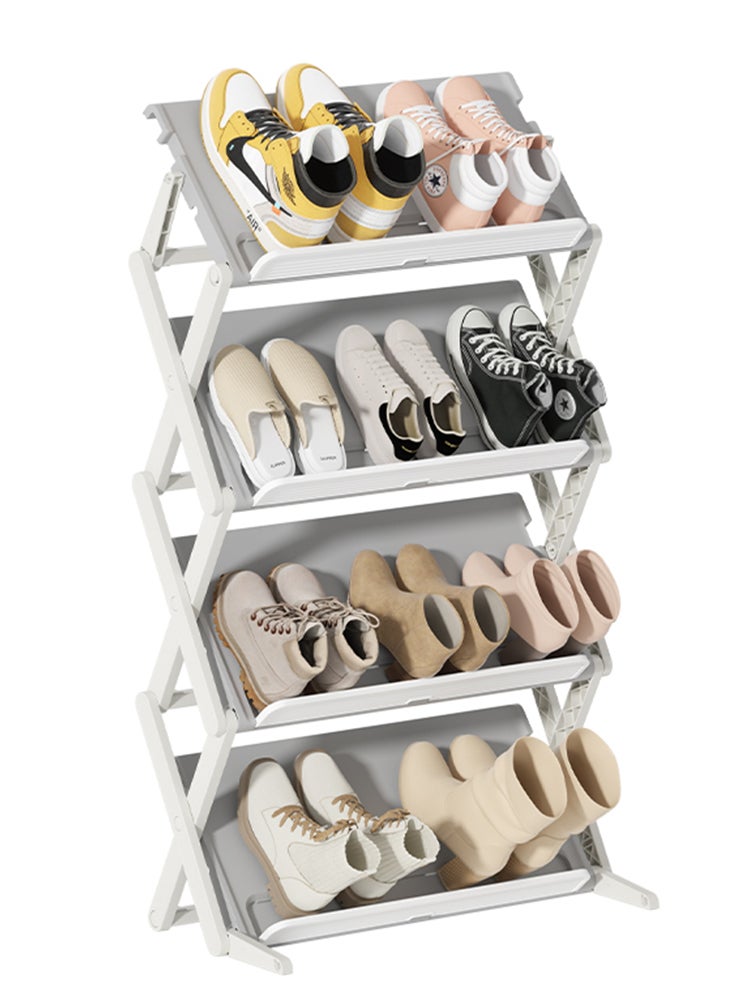 Perfii 4 Grids Shoe Rack Tower Shelf, Small Vertical Shoe Stand, Shoe Cabinet, Free Standing Shoes Storage Organizer for Entryway, Closet, Hallway, Easy Assembly, Stable in Structure, Up to 12-15 Pairs of Shoes - Image 1