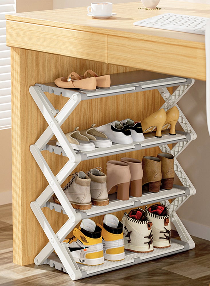 Perfii 4 Grids Shoe Rack Tower Shelf, Small Vertical Shoe Stand, Shoe Cabinet, Free Standing Shoes Storage Organizer for Entryway, Closet, Hallway, Easy Assembly, Stable in Structure, Up to 12-15 Pairs of Shoes - Image 2