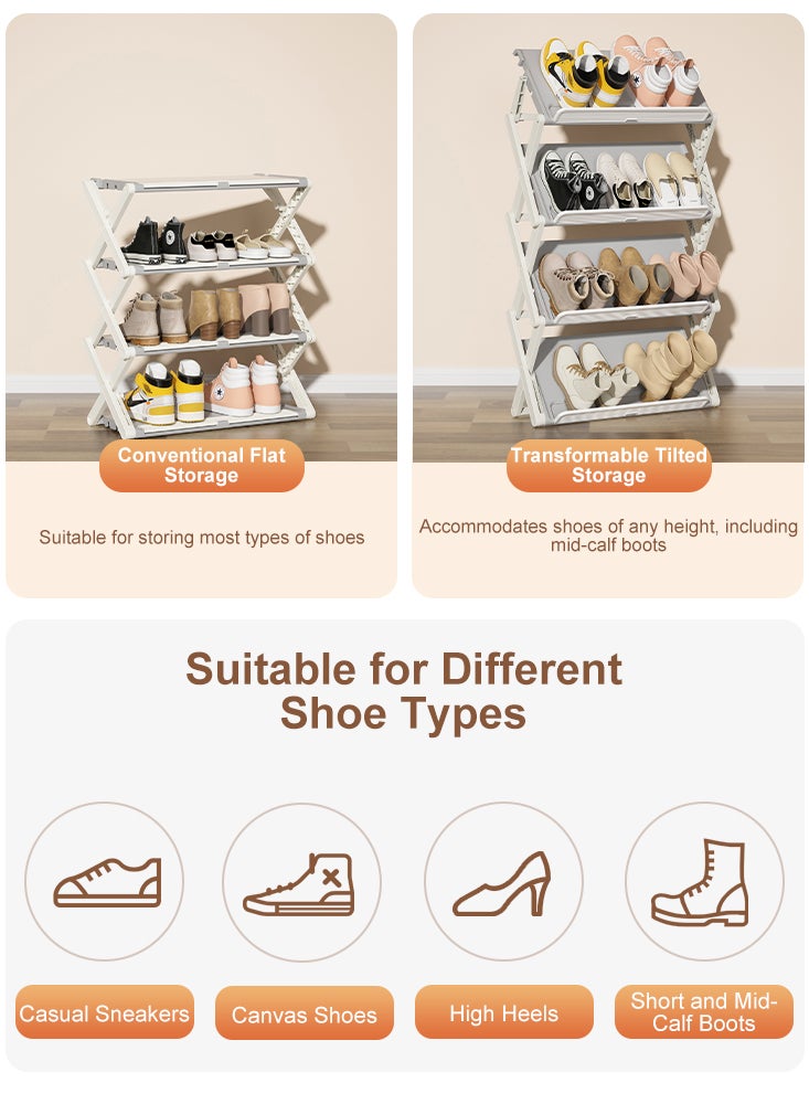 Perfii 4 Grids Shoe Rack Tower Shelf, Small Vertical Shoe Stand, Shoe Cabinet, Free Standing Shoes Storage Organizer for Entryway, Closet, Hallway, Easy Assembly, Stable in Structure, Up to 12-15 Pairs of Shoes - Image 5