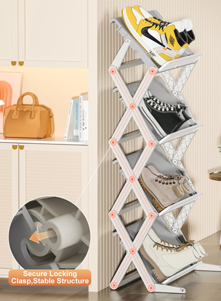 Perfii 4 Grids Shoe Rack Tower Shelf, Small Vertical Shoe Stand, Shoe Cabinet, Free Standing Shoes Storage Organizer for Entryway, Closet, Hallway, Easy Assembly, Stable in Structure, Up to 12-15 Pairs of Shoes - Image 4