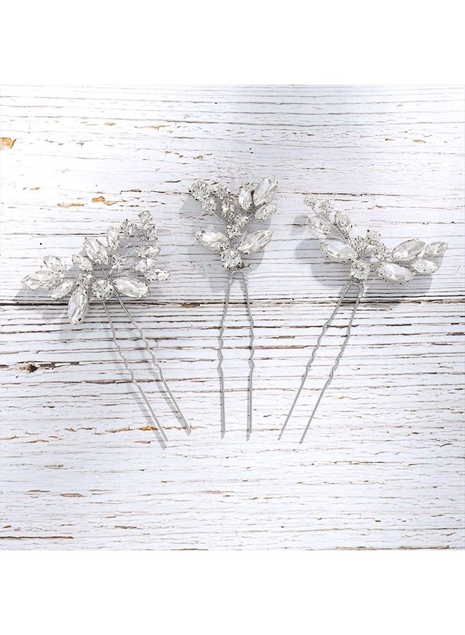 Unicra Bride Wedding Crystal Hair Pins Flower Bridal Hair Pieces Wedding Hair Accessories for Women and Girls Pack of 3 (Silver) - Image 5
