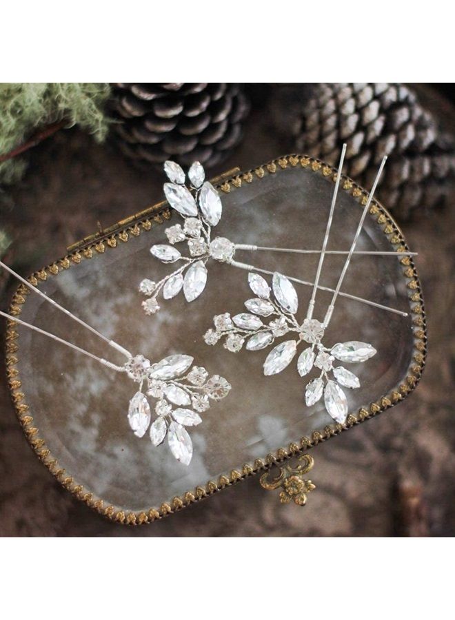 Unicra Bride Wedding Crystal Hair Pins Flower Bridal Hair Pieces Wedding Hair Accessories for Women and Girls Pack of 3 (Silver) - Image 2