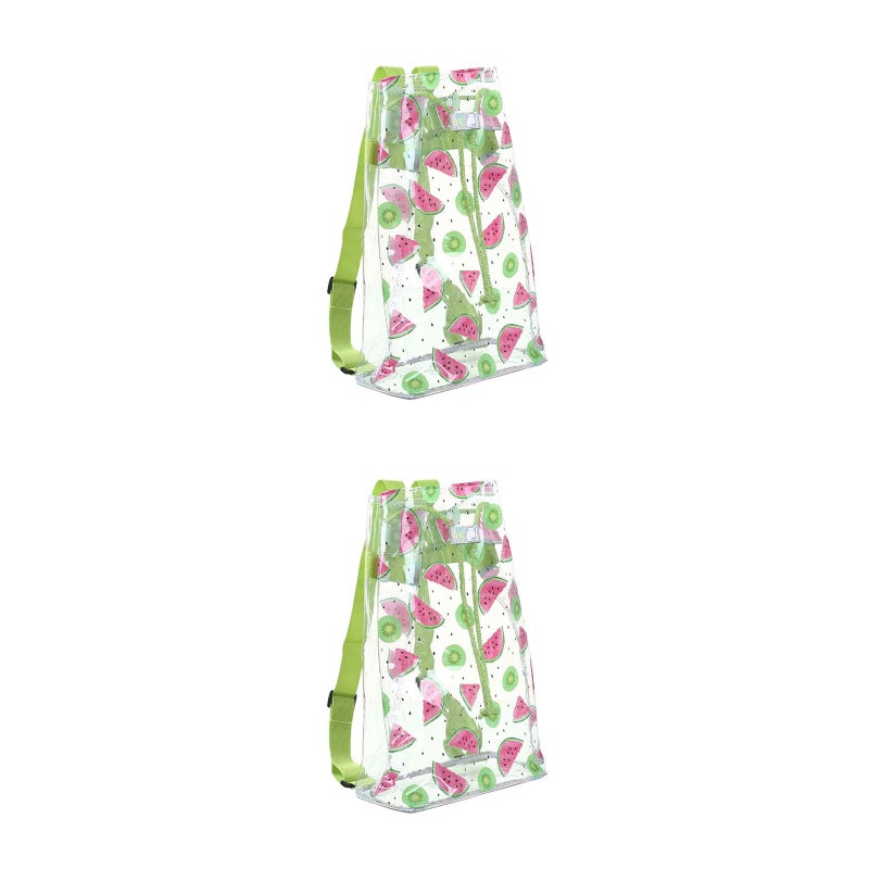 2pcs Transparent Storage Pack Portable Drawstring Bag Cartoon Watermelon Printed Bundle Bag (Light Green) - Image 1