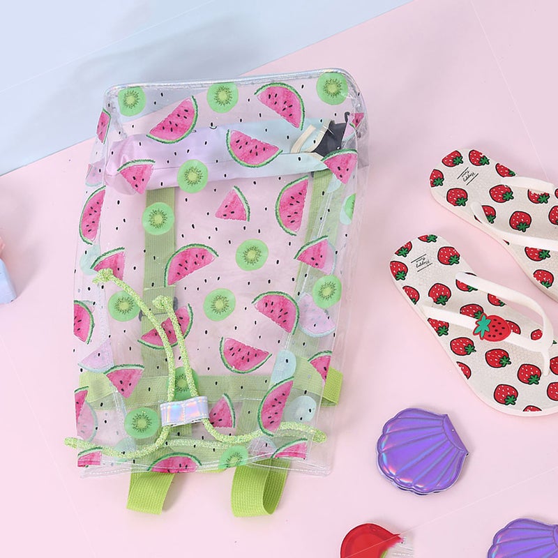 2pcs Transparent Storage Pack Portable Drawstring Bag Cartoon Watermelon Printed Bundle Bag (Light Green) - Image 5
