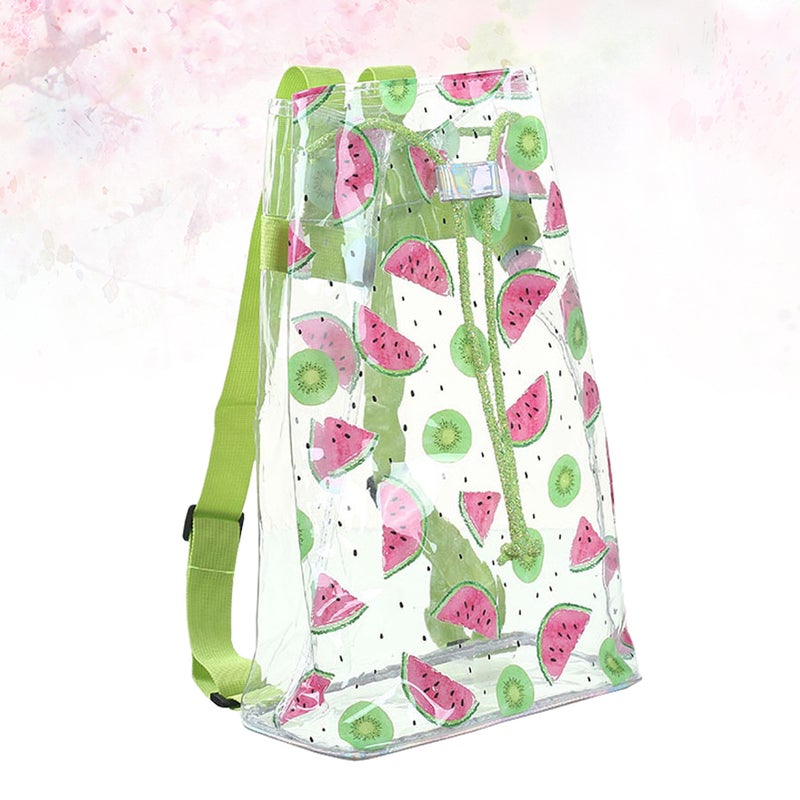 2pcs Transparent Storage Pack Portable Drawstring Bag Cartoon Watermelon Printed Bundle Bag (Light Green) - Image 2