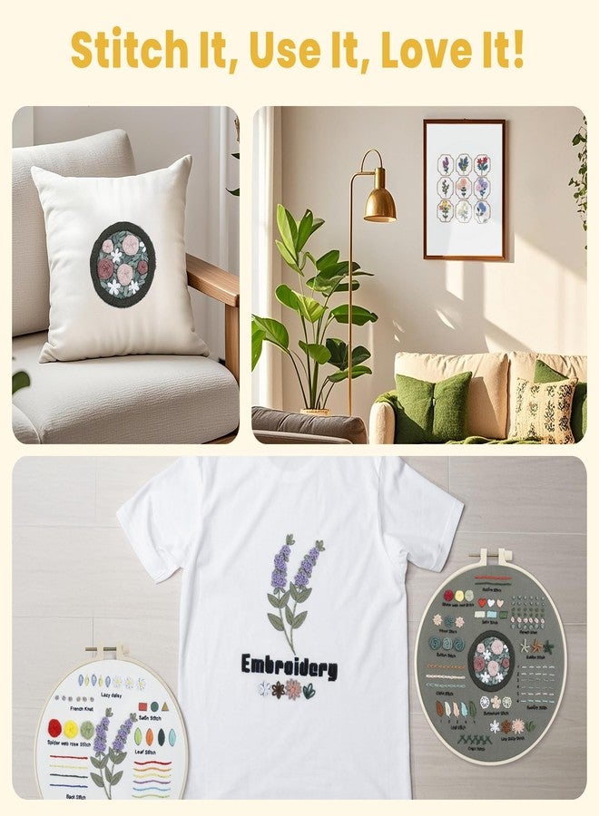 HTVRONT Embroidery Kit for Beginners- 3 Pcs 14 Stitches and 9 Flower Practice Samplers, Pre-Printed Patterns, Step by Step Video, Beginner Embroidery Kit for Adults for Gift for Women - Image 4