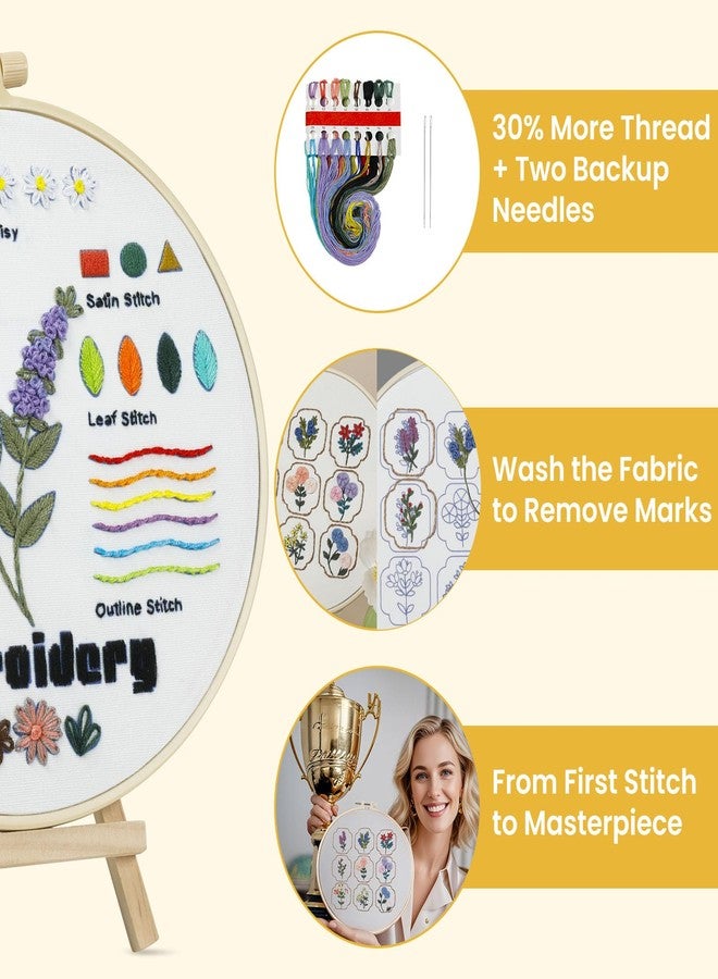 HTVRONT Embroidery Kit for Beginners- 3 Pcs 14 Stitches and 9 Flower Practice Samplers, Pre-Printed Patterns, Step by Step Video, Beginner Embroidery Kit for Adults for Gift for Women - Image 5