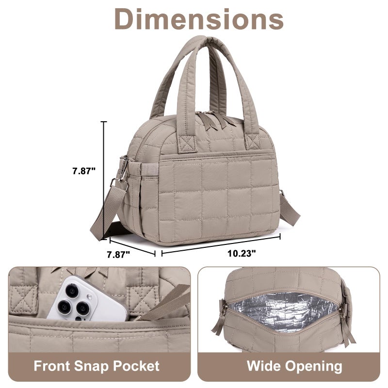 LEDAOU Lunch Box for Women Lunch bag Quilted Puffer Lunch Box with Adjustable Strap Insulated Reusable LunchBox for Work School Picnic Travel (Grey) - Image 5
