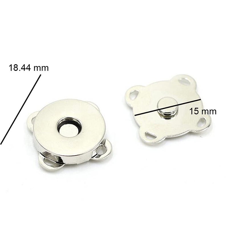 mollensiuer 10 Sets Sew in Magnetic Bag Clasps Button Snaps Clasps Magnet Button for Purses Handbag Clothes Scrapbooking Closure Fastener Sewing Craft DIY (Silver,15mm)  - Image 2
