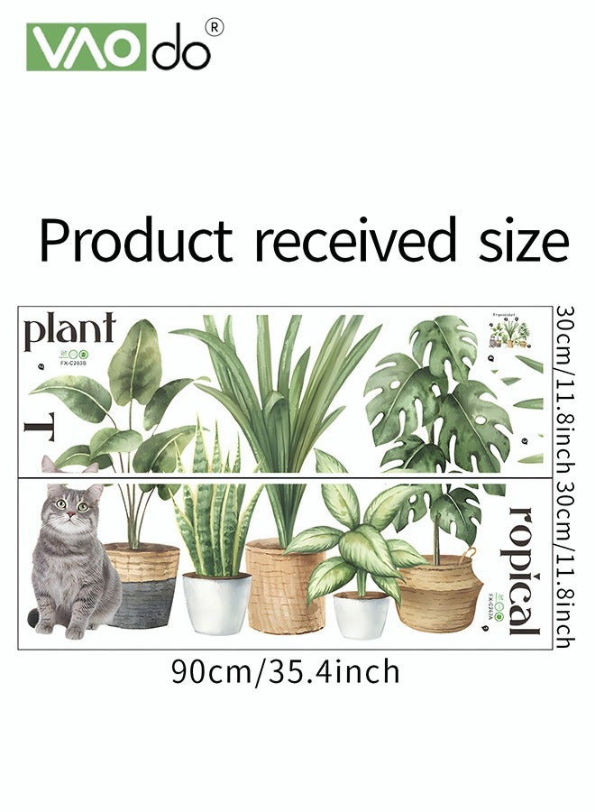 VAOdo Printed Wall Wallpaper, Green Plant Potted Plants and Kitten Pattern Wall Sticker, Removable Waterproof PVC Material Home Decoration, for Bedroom Kitchen Porch Living Room Decoration  - Image 5