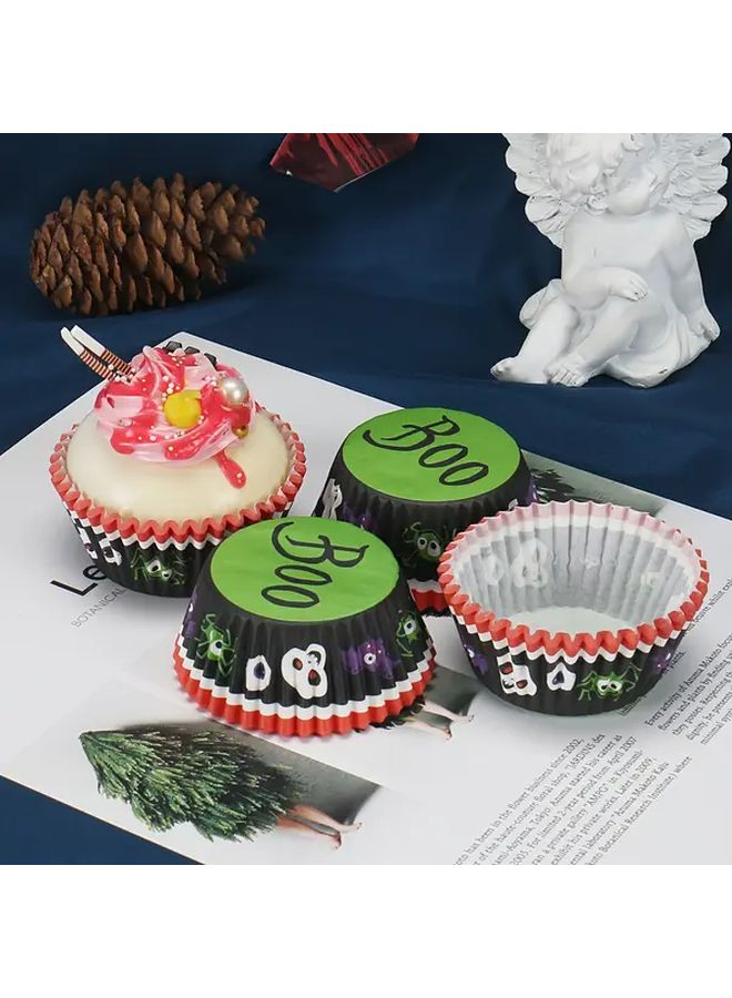 Boo Pattern Halloween Theme Dessert Paper Cups Birthday Party Main Cake Paper Trays Greaseproof Paper Set Of 100 Polychrome - Image 1