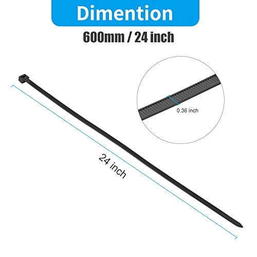XINGO 24 inch Black Long Zip Ties Heavy Duty 100 PCS, 200LBS Ultra Strong Plastic Wire Ties, Large Cable Ties Extra Long Tie Wraps, Indoor and Outdoor UV Resistant - Image 2