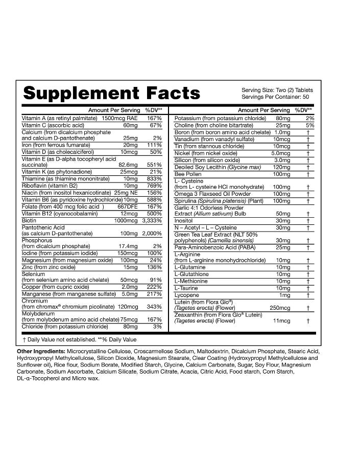 Natural Fervor Megaton Gold Super Multivitamin 100 Tablets Full spectrum of vitamins, Minerals, Phytonutrients & Antioxidants - Image 3