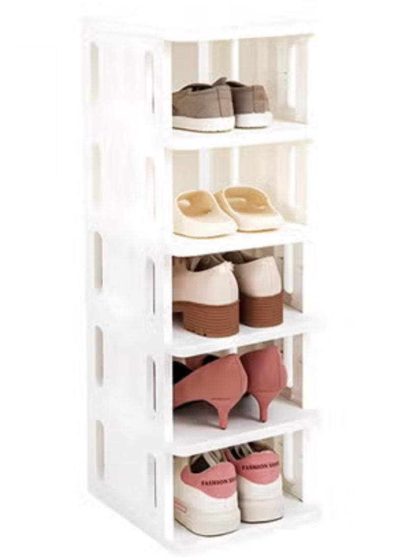 Alissa 6 Tiers Shoe Rack - Foldable Shoe Rack for Closet, Plastic Shoe Tower for Sneaker, Space Saving Storage Organizer, Muti Storage Shelf for Bedroom Bathroom Entryway Home (White) - Image 1