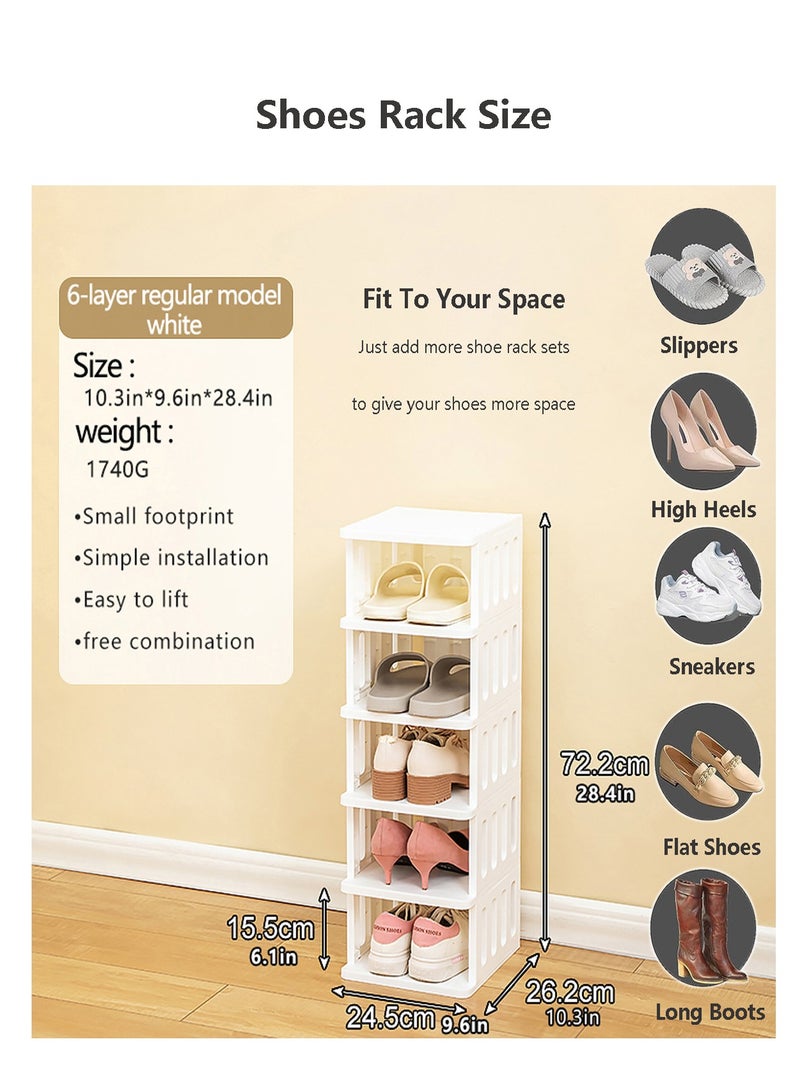 Alissa 6 Tiers Shoe Rack - Foldable Shoe Rack for Closet, Plastic Shoe Tower for Sneaker, Space Saving Storage Organizer, Muti Storage Shelf for Bedroom Bathroom Entryway Home (White) - Image 5