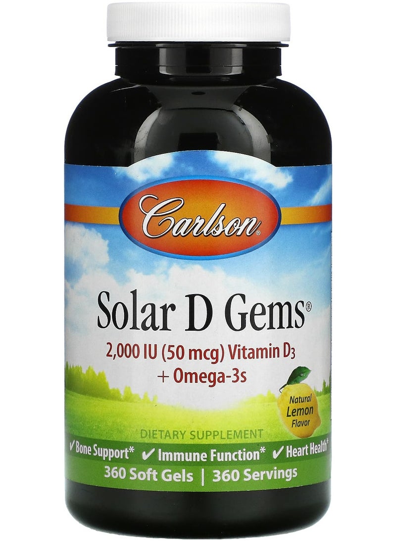 Solar D Gems® , Vitamin D3 + Omega-3s, Natural Lemon, 360 Soft Gels
