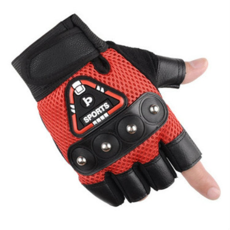 Generic Half Finger Gloves Mens and Womens Riding Fitness Sports Finger Leakage Tactics Special Forces Mountaineering Outdoor Mesh Non-slip Wear-resistant triangle red 