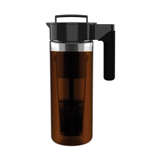 Takeya Glass Cold Brew Coffee Maker for Iced Coffee, Airtight Pitcher, Premium Quality, 2 Quart, Black Lid and Handle - Image 1