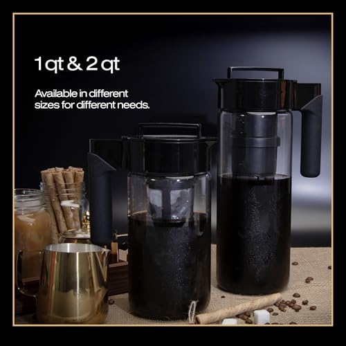 Takeya Glass Cold Brew Coffee Maker for Iced Coffee, Airtight Pitcher, Premium Quality, 2 Quart, Black Lid and Handle - Image 3