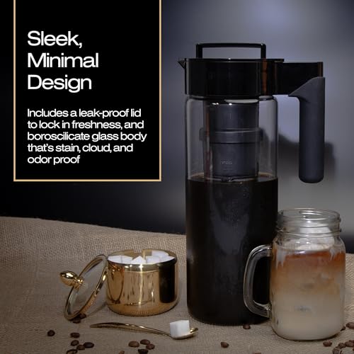 Takeya Glass Cold Brew Coffee Maker for Iced Coffee, Airtight Pitcher, Premium Quality, 2 Quart, Black Lid and Handle - Image 5