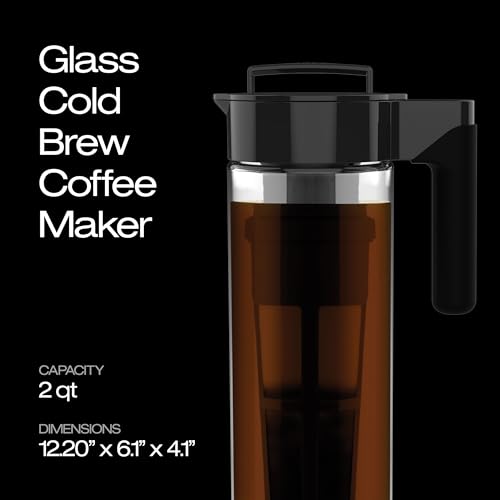 Takeya Glass Cold Brew Coffee Maker for Iced Coffee, Airtight Pitcher, Premium Quality, 2 Quart, Black Lid and Handle - Image 2
