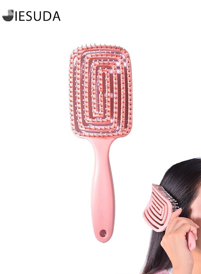 JieSuDa Square Vent Hair Brush – Lightweight Paddle Styling Comb for Detangling, Scalp Massage & Volumizing, Suitable for Long Hair (Pink) - Image 1