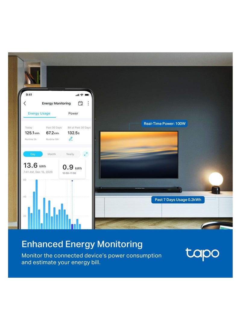 TP-LINK Tapo P304M Smart Wi-Fi Power Strip|Matter Certified|Energy Monitoring |Surge Protection|Zero-Crossing Detection|Voice Control|Remote Control|Schedule|Auto-Off |Away Mode White - Image 5