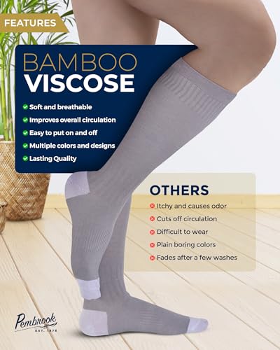 Pembrook Bamboo Viscose Light Compression Socks - 3 Pairs | 8-15 mmHg for Women and Men | Black, Grey, Navy | for Soreness, Varicose Veins, Edema - Image 4