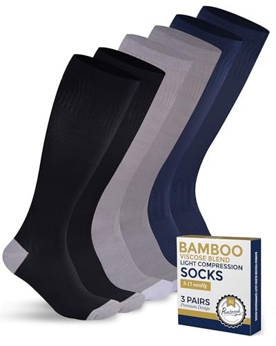 Pembrook Bamboo Viscose Light Compression Socks - 3 Pairs | 8-15 mmHg for Women and Men | Black, Grey, Navy | for Soreness, Varicose Veins, Edema - Image 1