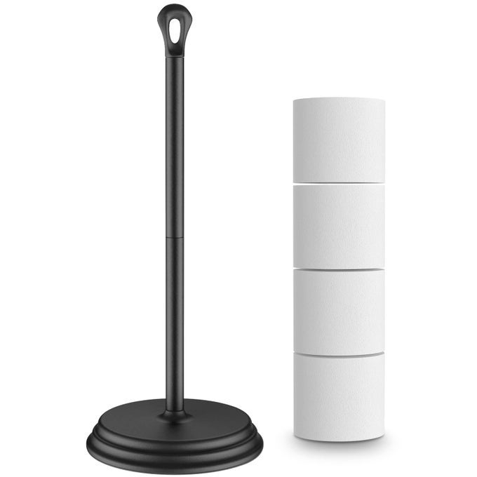 TOILET PAPER HOLDER WITH RUSTPROOF METAL FREE STANDING TOILET PAPER STAND STORAGE FOR BATHROOM TISSUE PAPER ROLL HOLDER FOR BATHROOM ACCESSORIES BLACK