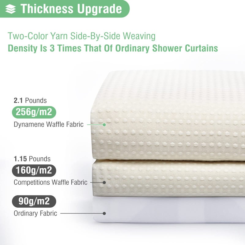Dynamene Stall Ivory Fabric Shower Curtain - Waffle Textured Small Heavy Duty Cloth Shower Curtains for Bathroom, 256GSM Narrow Hotel Luxury Bath Curtain Set with 6 Plastic Hooks(36Wx72H,Cream/Ivory) - Image 2