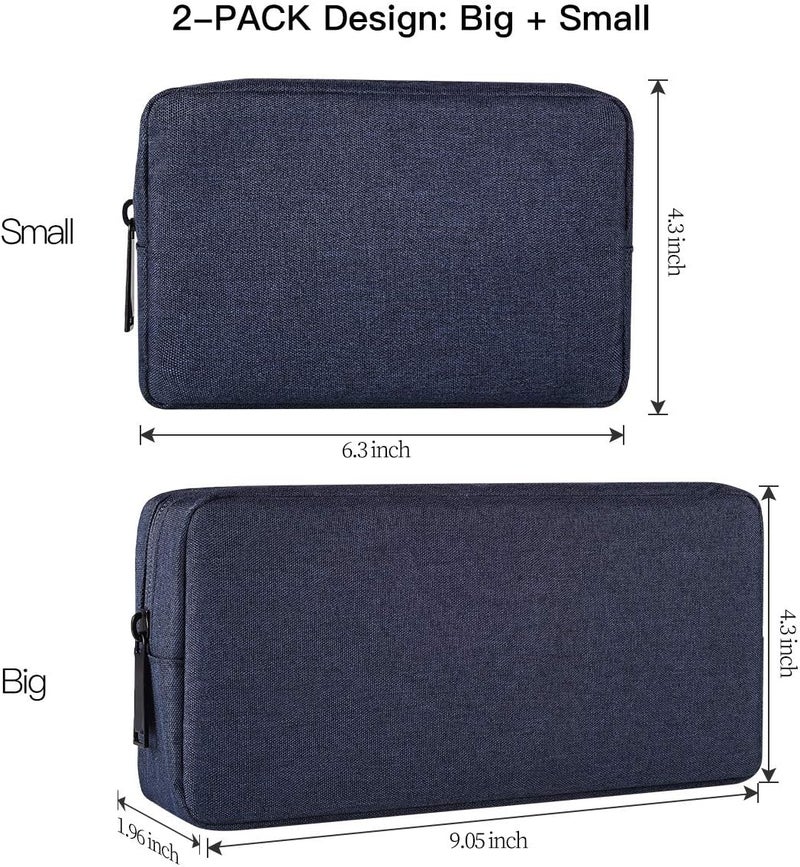 imComor 2-Pack Portable Storage Pouch Bag, Universal Electronics Accessories Case Cable Organizer Compatible with Hard Drive, Laptop Mouse, Power Bank, Adapter, Cellphone, Cosmetics (Small+Big-Navy Blue) - Image 2