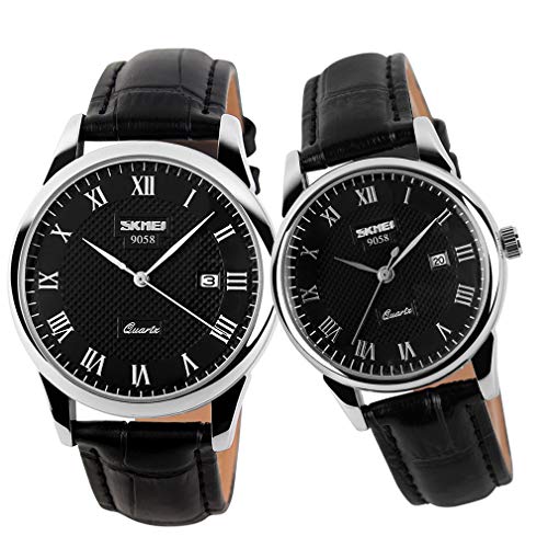 SKMEI Pair Watches for Couples Men and Women His and Hers Watch Set Husband Wife Valentines Matching Wrist Watch Wedding Gifts Waterproof Business Fashion Quartz Analog Calendar - Image 1