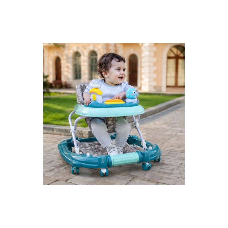 مشاية أطفال للأطفال الصغار مزودة بصينية ألعاب تفاعلية وعجلات، لون أزرق مخضر - Image 4