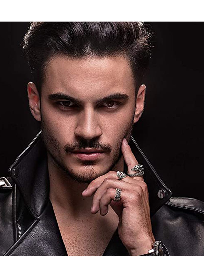 Zikra Y2k Rings Open Adjustable Rings Set Silver Plated Vintage Open Y2K Knuckle Stacking Adjustable Snake Ring Stackable Jewelry Boho Finger Rings Smiley Face Hug Biker Punk Rings for Women Men Girls - Image 4