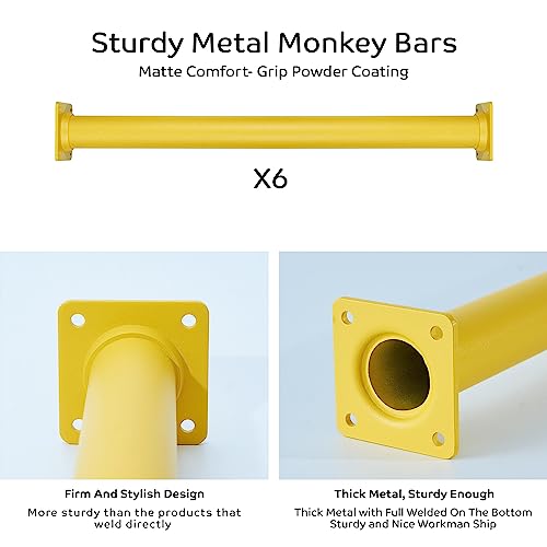 Purife Set of 6 Monkey Bars for Backyard Steel Playground Ladder Rungs for Outdoor Playset Safety Climbing Handles 165 inch Yellow - Image 5
