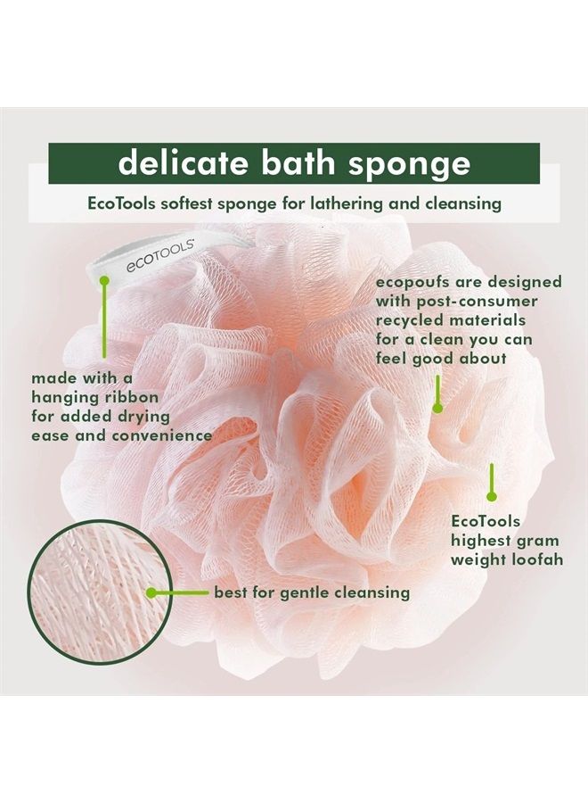 Ecotools Delicate EcoPouf Bath Sponge, Recycled Delicate and Exfoliating Bath Sponge Body Scrubber Loofah for Shower and Bath, Assorted Colors, Green, White, Pink, and Gray, 4 Count - Image 1