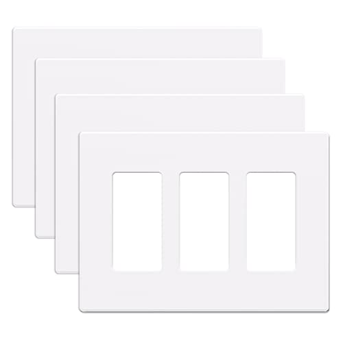 AIDA 3 Gang Wall Plate, 3 Gang Screwless Wall Plate Triple Outlet Covers Mid-Size & Unbreakable, 3 Gang Switch Plate. UL Listed (4 Pack, Matte White) - Image 1